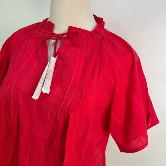 Never A Wallflower Red Peasant Top Red Cotton Windowpane - Picture 2 of 6
